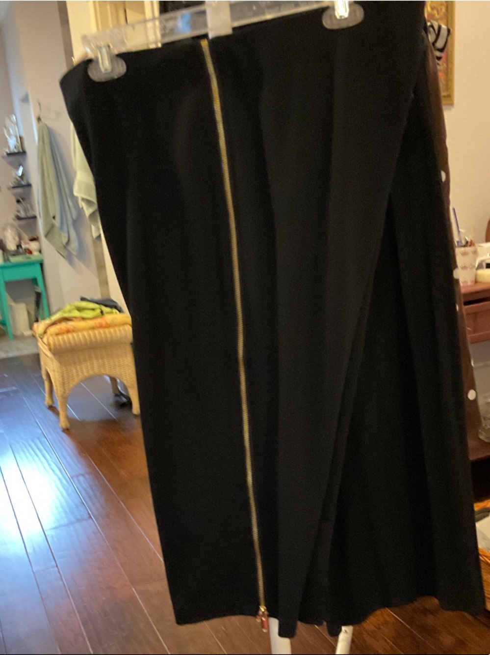 Black Midi pants with Front Gold Zip